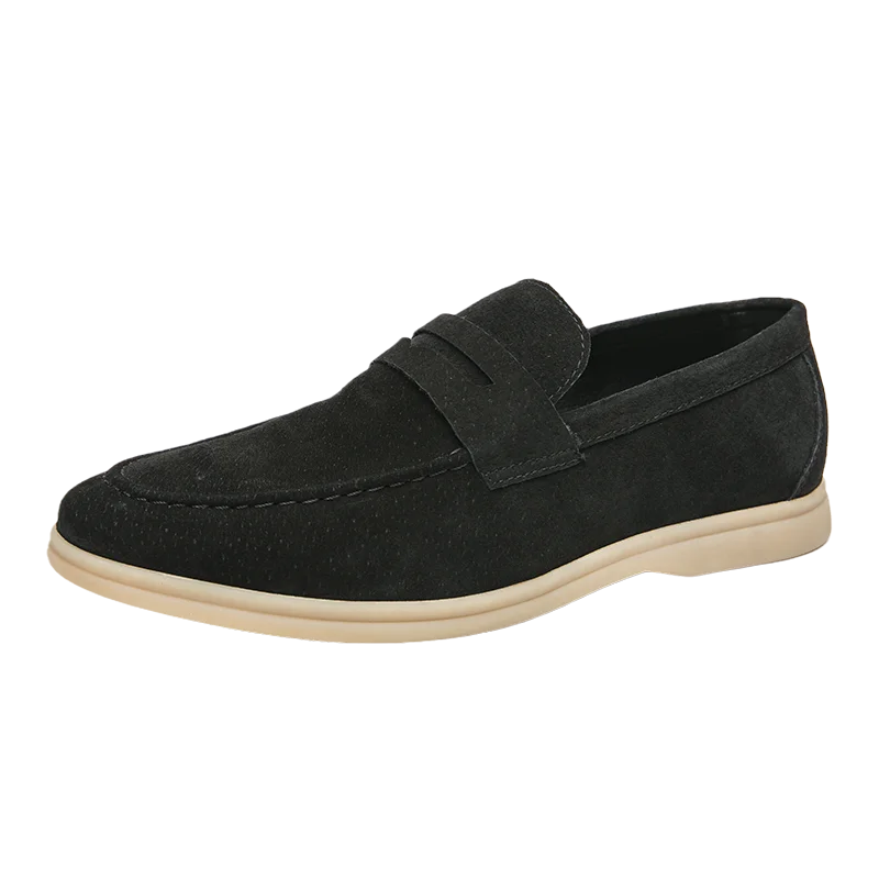 Mocassins en daim de vache noir pour homme style old money