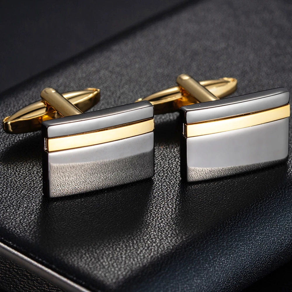 Boutons de manchette rectangulaire en métal argenté et or, style professionnel, idéal pour une réunion d’affaires, un mariage, ou un look élégant au quotidien