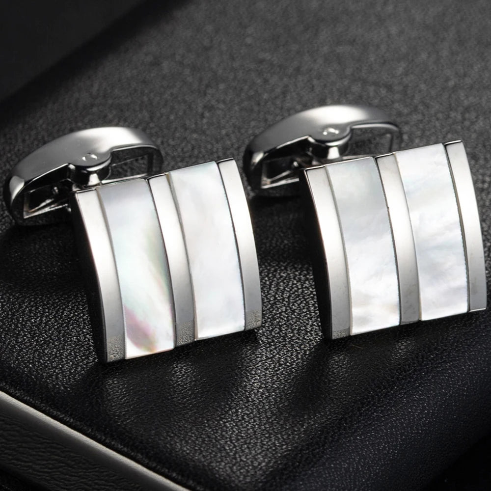 Boutons de manchette carrés incurvés, en acier inoxydable argenté, accessoire classique pour chemise habillée