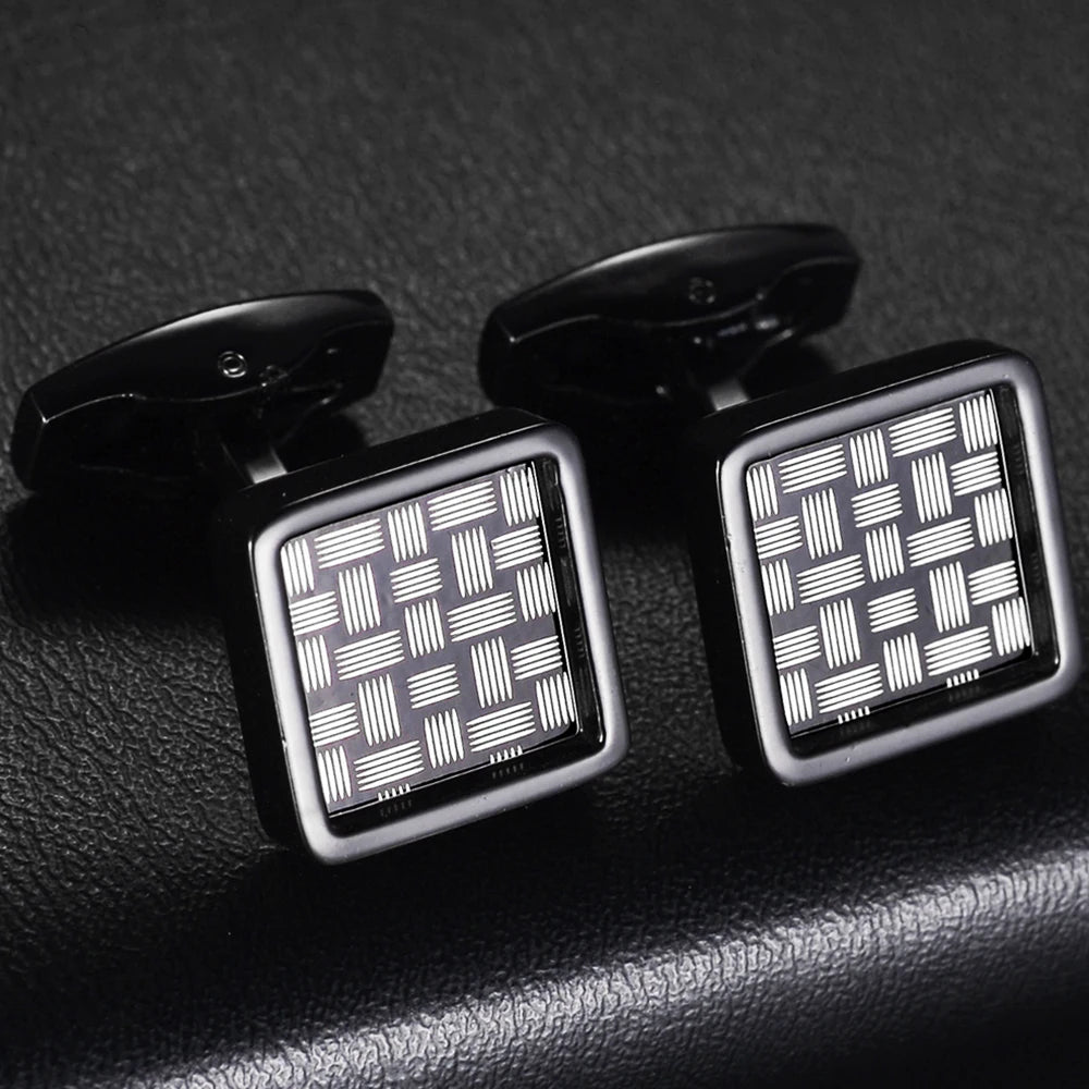 Boutons de manchette carré, gris anthracite, noir, design contemporain, idéal pour un costume de soirée