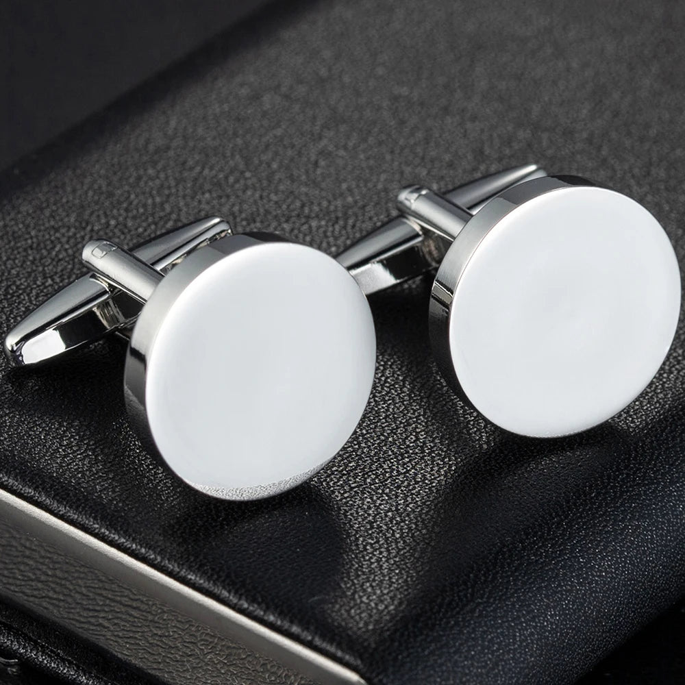 Boutons de manchette cylindriques en argent, blanc, style moderne pour une touche sophistiquée