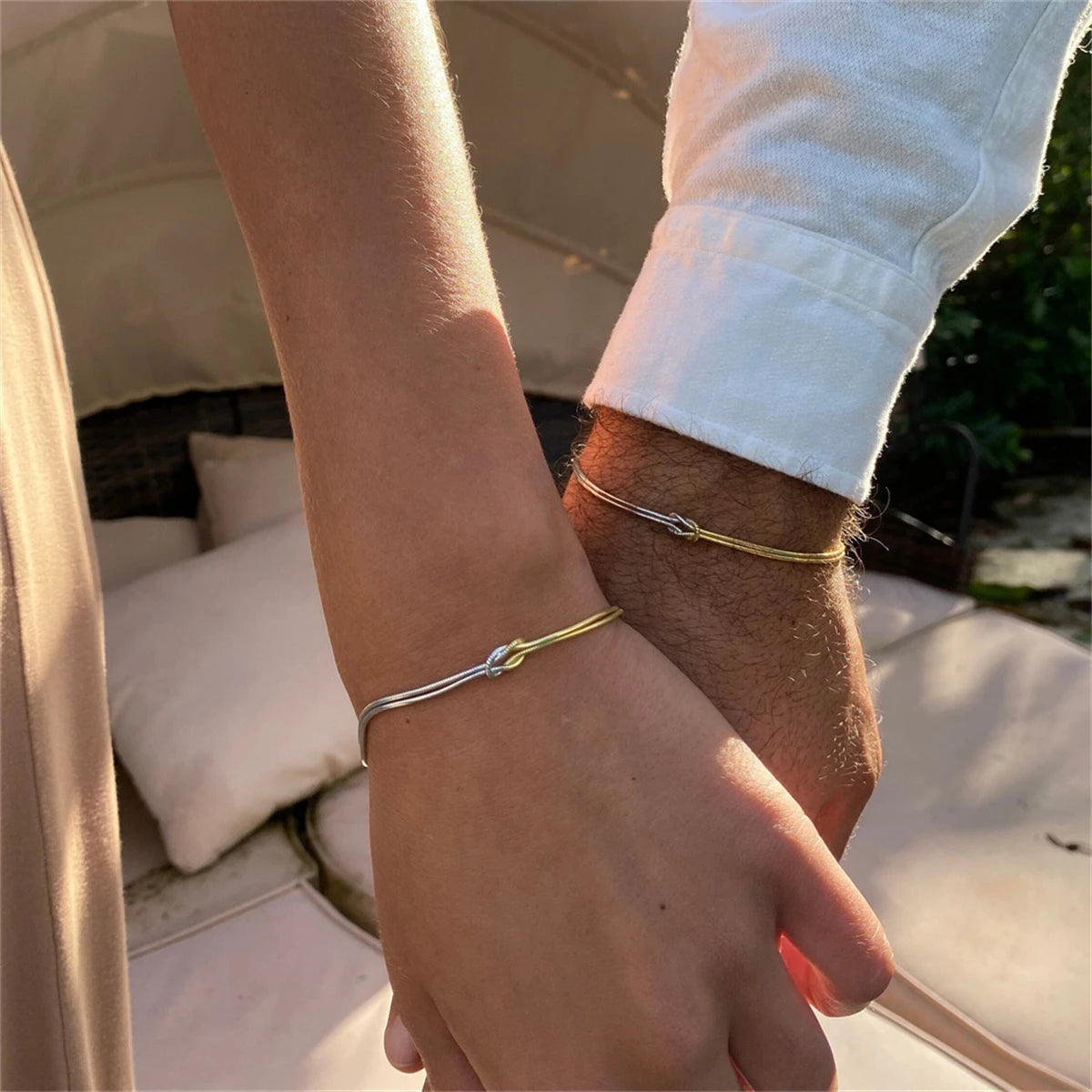 Bracelet chaîne serpent bicolore – argent et doré, ideal pour cadeau couple