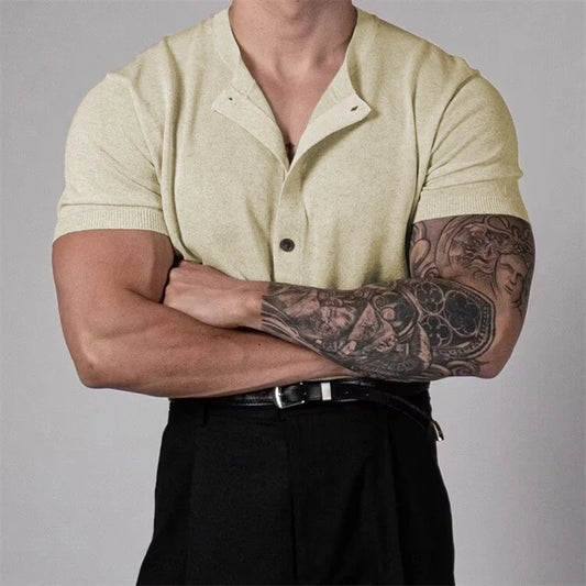 Chemise crème en maille fine homme, look old money chic et estival