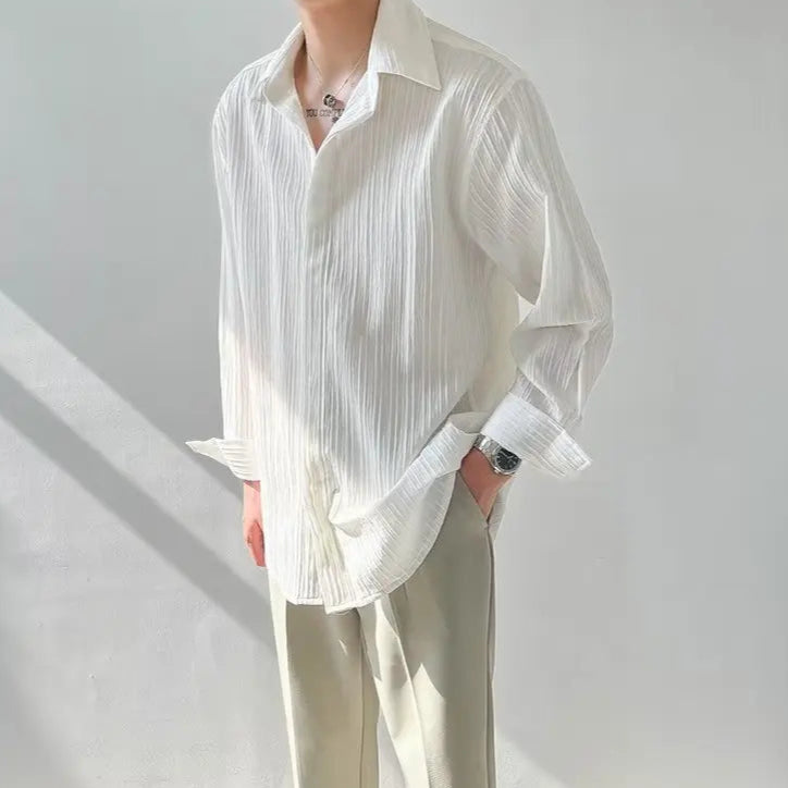 Chemise plissée blanche pour homme, coupe ample et élégante, style Old Money, élégante et décontractée