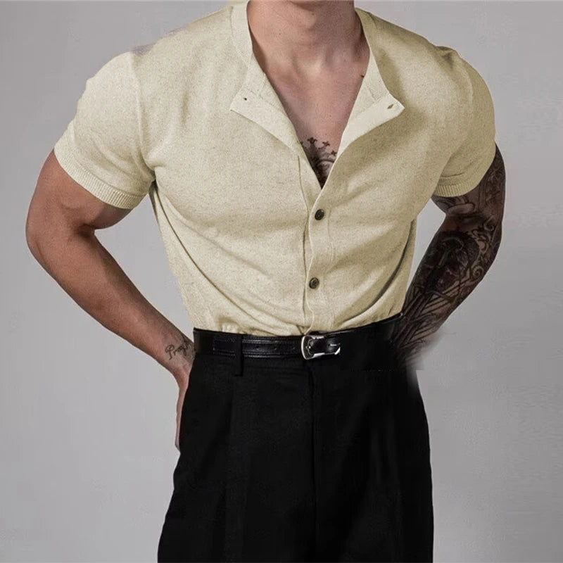 Chemise crème en maille fine homme, look old money chic et estival
