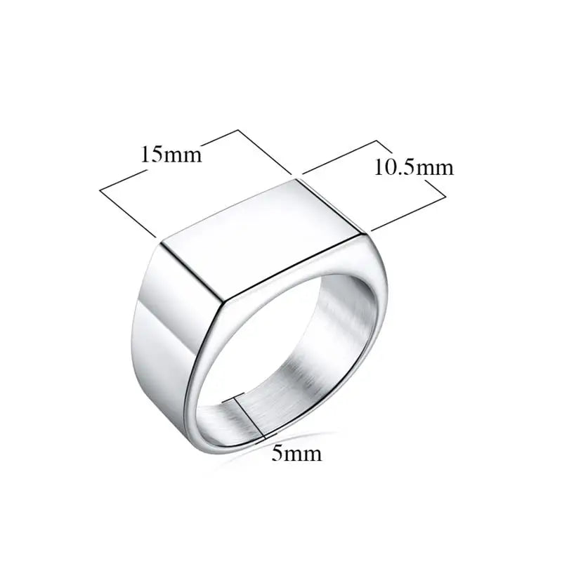Bijou masculin en acier inoxydable, chevalière argentée à l’élégance intemporelle.