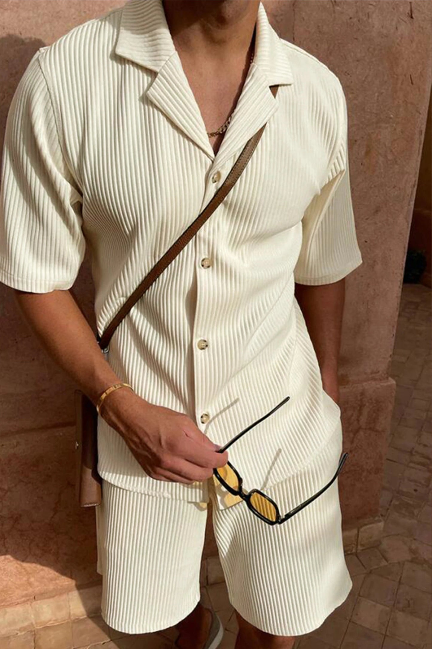 Ensemble crème pour homme, en velours côtelé, style décontracté chic old money