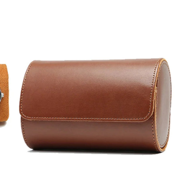Coffret de rangement en cuir de qualité marron avec doublure en daim et 2 compartiments pour protéger vos montres