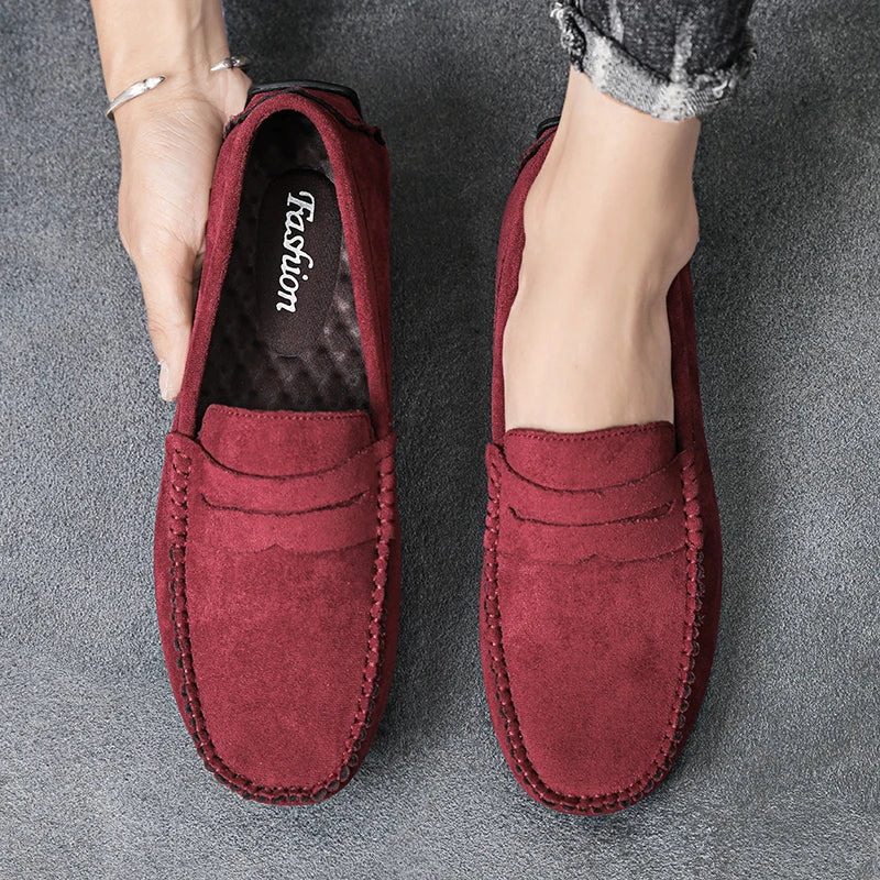Mocassins bordeaux en daim pour homme