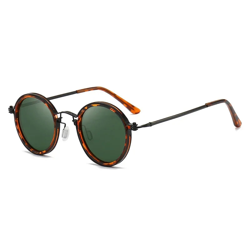Lunettes de soleil “Giovanni” avec monture ronde en métal TR couleur tortue, verres polarisés, protection UV400 et filtre anti-lumière bleue