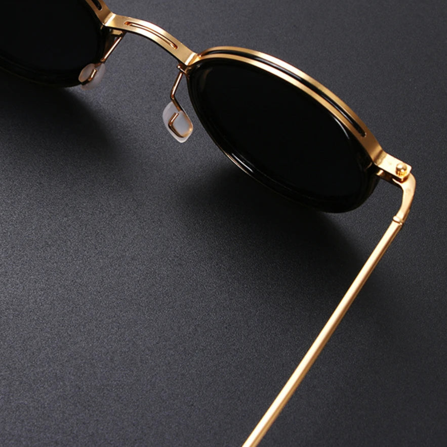 Lunettes de soleil Giovanni monture ronde en métal et TR, verres polarisés antireflet UV400 et protection anti-lumière bleue, noir et or