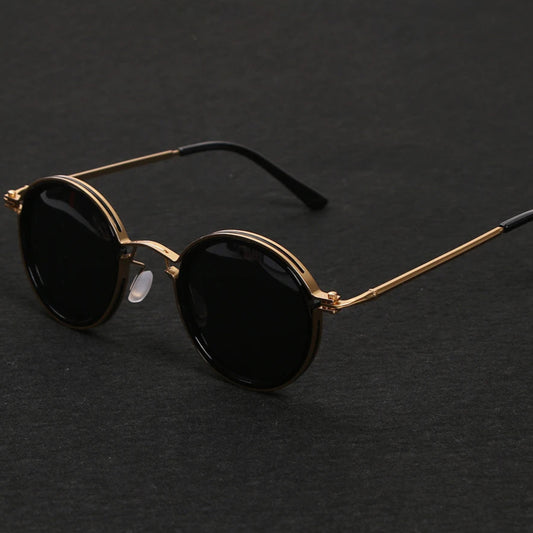 Lunettes Giovanni polarisées UV400, monture ronde en métal et TR, or et noir, style rétro classique, protection contre la lumière bleue