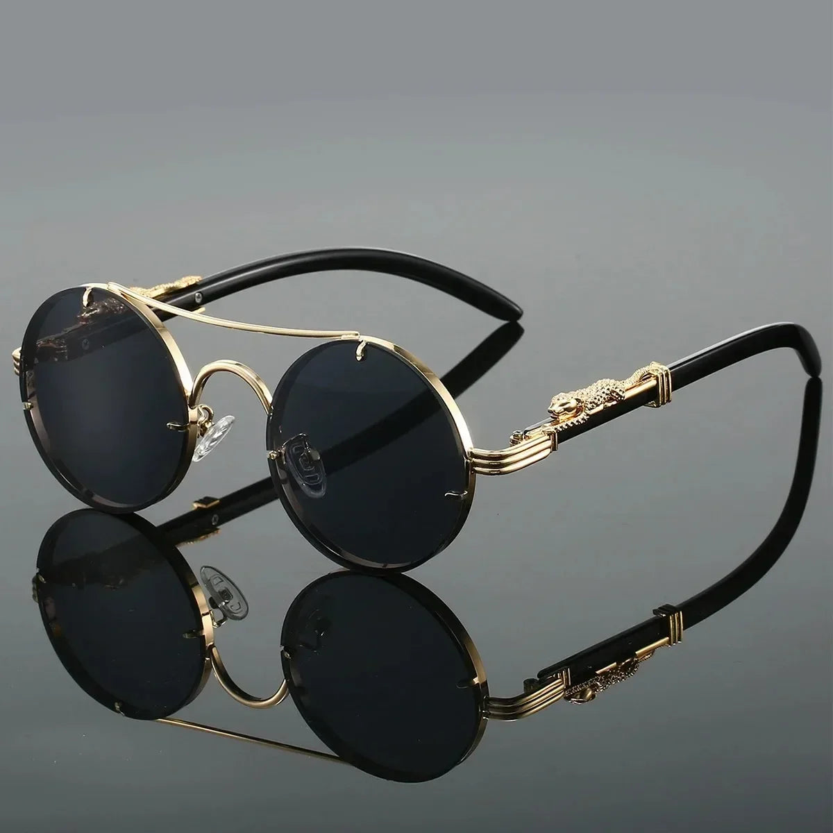 Lunettes de soleil VENETO rondes rétro punk vintage, verres multicolores UV400, noir et or, monture en alliage, design de luxe