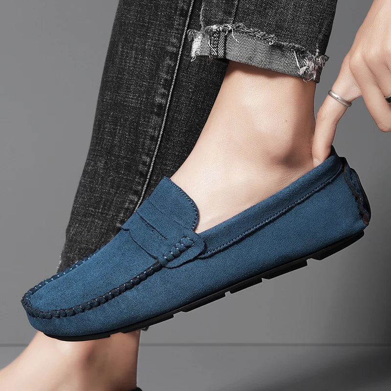 Mocassins bleus marine en daim pour homme
