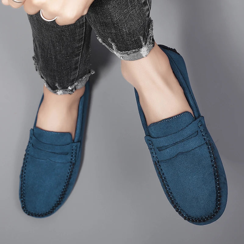 Mocassins bleus en daim pour homme