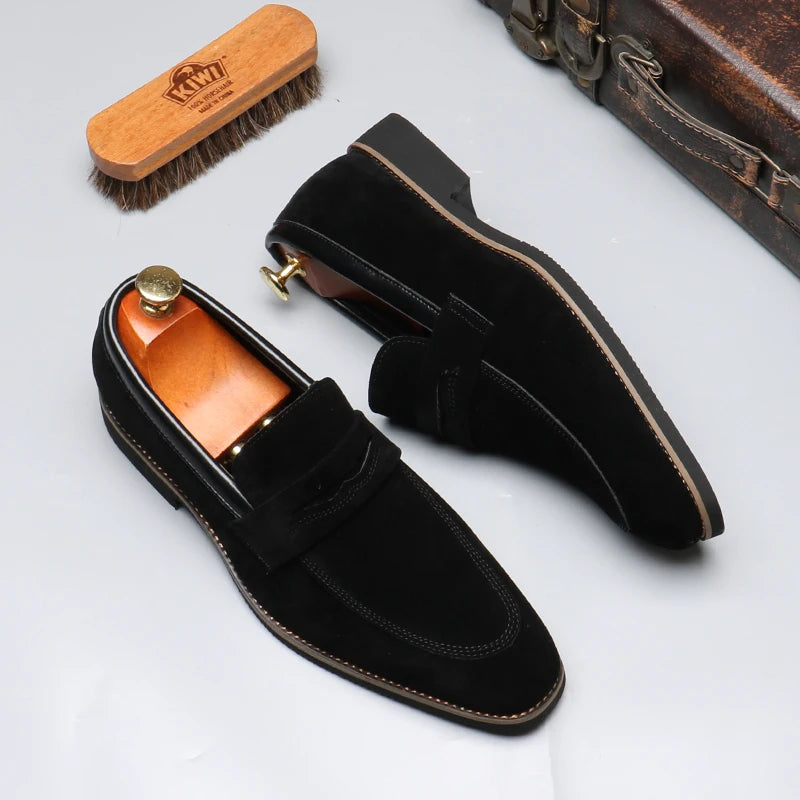 Mocassins classiques noirs en daim pour homme, style britannique, confort décontracté