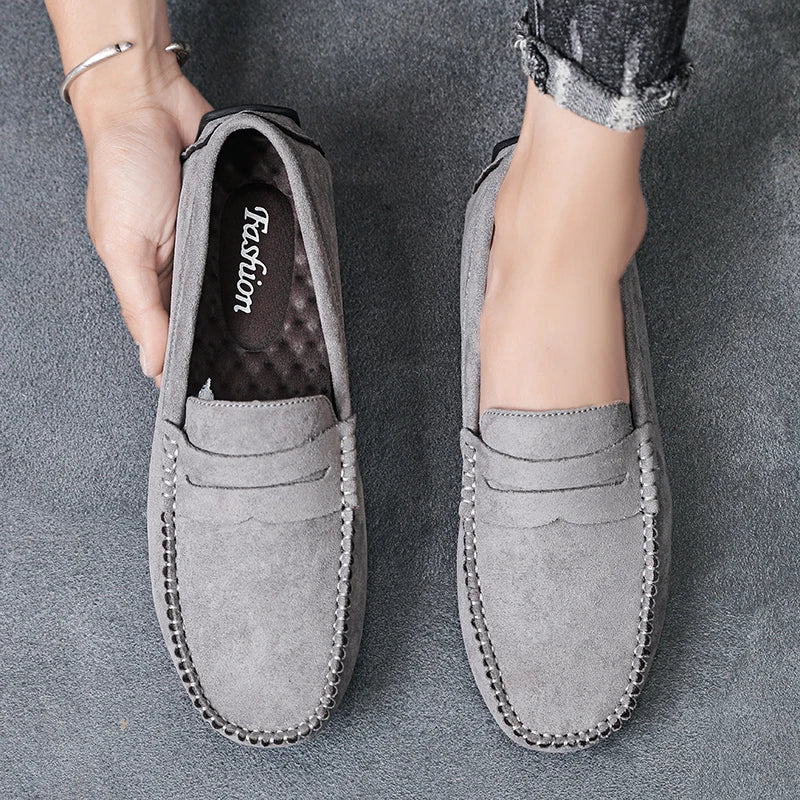 Chaussures mocassins gris daim homme confortables