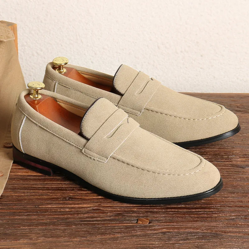 Mocassins beige pour homme, chaussures confortables, souples, style raffiné, matière de qualité