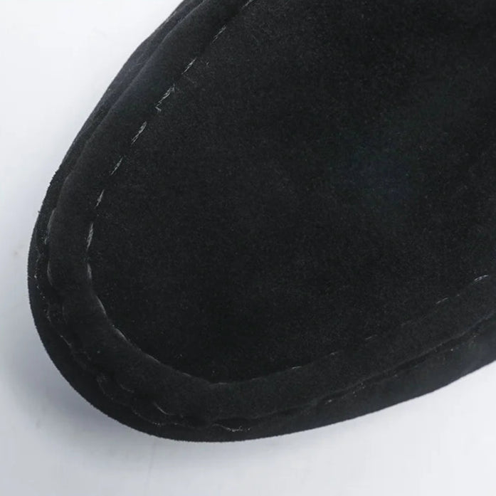 Mocassins noirs décontractés pour homme, souples et respirants, semelle plate confortable, zoom devant chaussure et matière