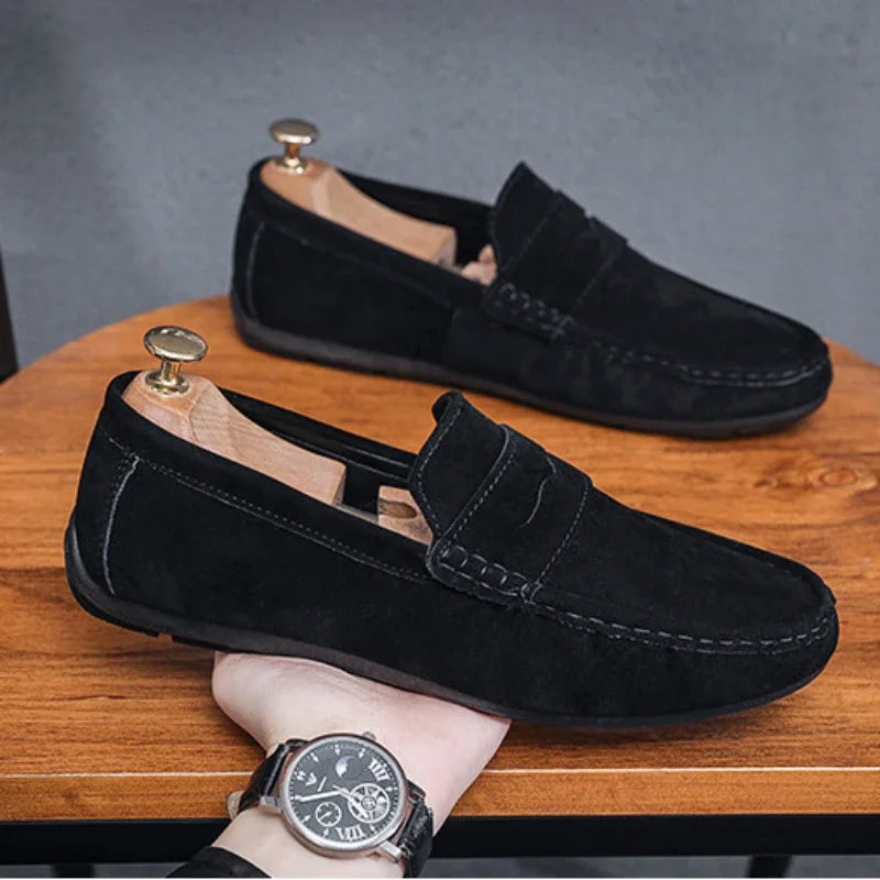 Mocassins noirs décontractés pour homme, souples et respirants, semelle plate confortable