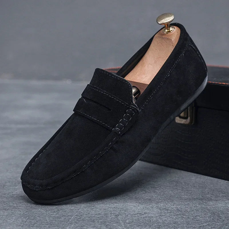 Mocassins noirs décontractés pour homme, souples et respirants, semelle plate confortable
