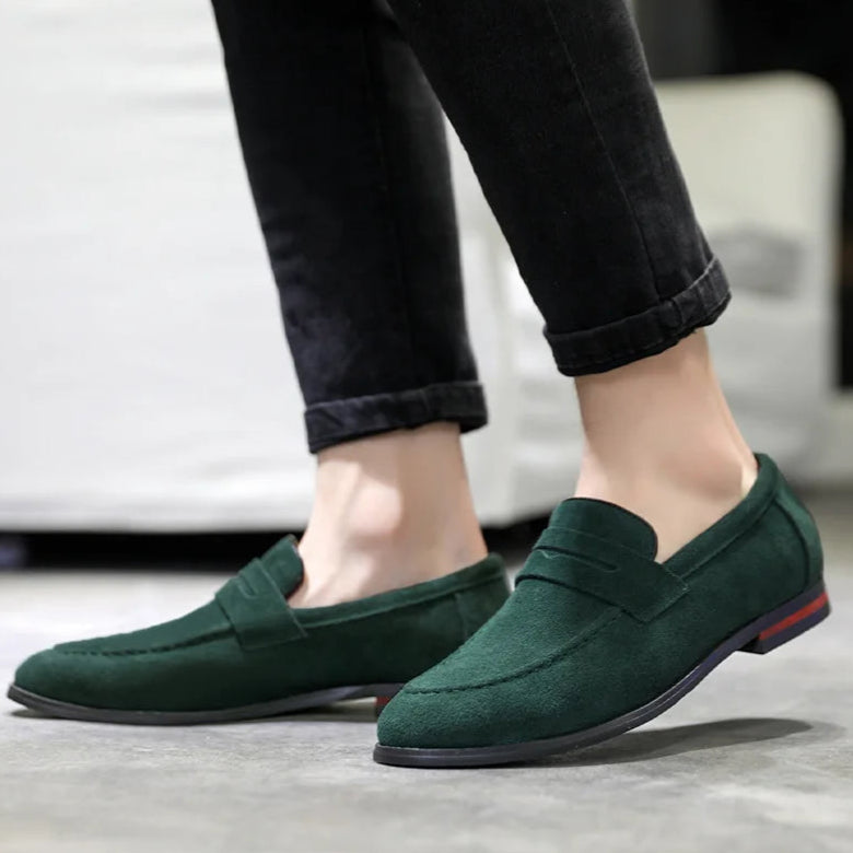 Mocassins verts pour homme, chaussures à enfiler, élégantes et décontractées, matière de qualité