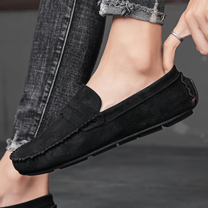 Mocassins noir en daim pour homme