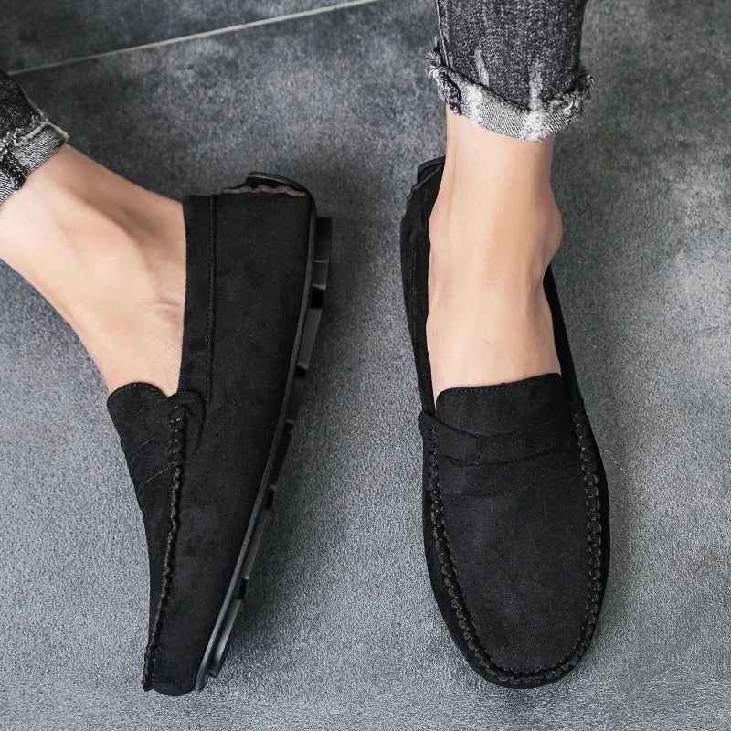Mocassins noir en daim pour homme