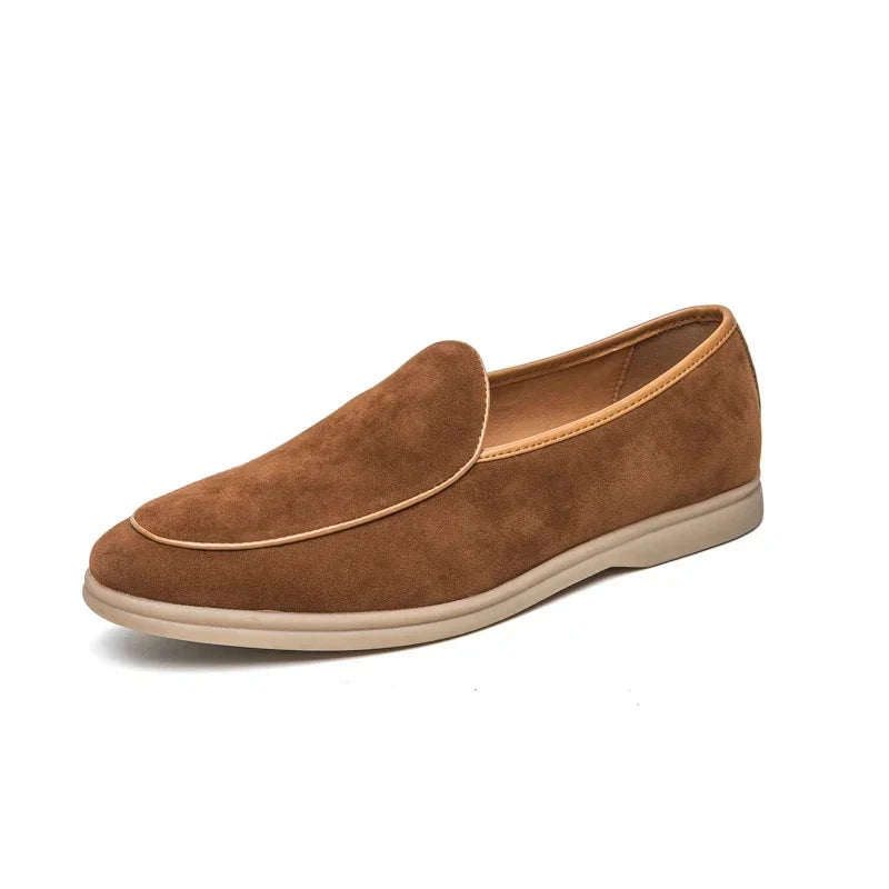Mocassins marrons plat en daim de vache pour homme style old money