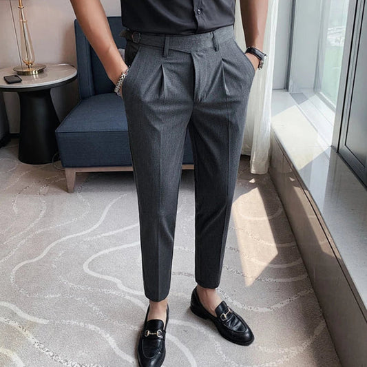 Pantalon slim gris DRAYTON, coupe courte et tissu extensible