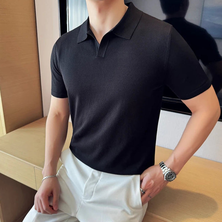 Polo noir style old money homme manches courtes coton polyester