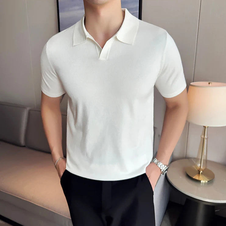 Polo blanc old money homme manches courtes coton polyester
