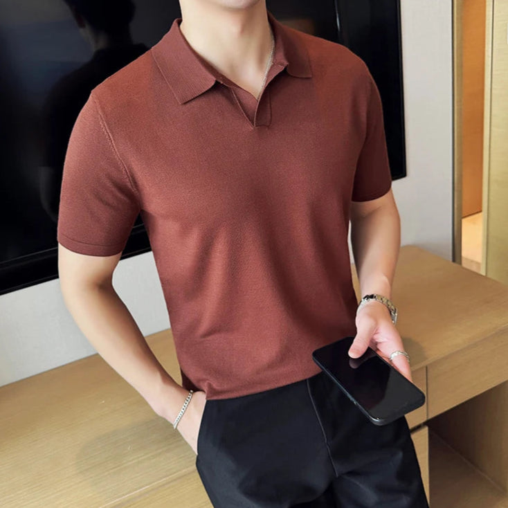 Polo café old money homme manches courtes coton polyester