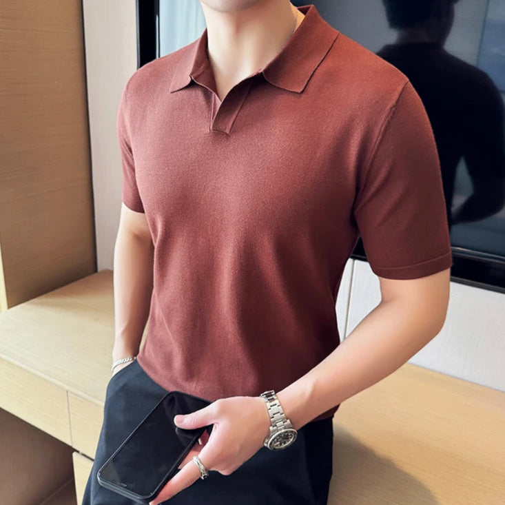 Polo café old money homme manches courtes coton polyester