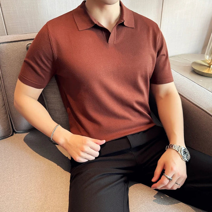 Polo couleur café Style Old Money homme manches courtes coton polyester