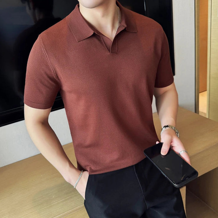 Polo café old money homme manches courtes coton polyester, chic et naturel