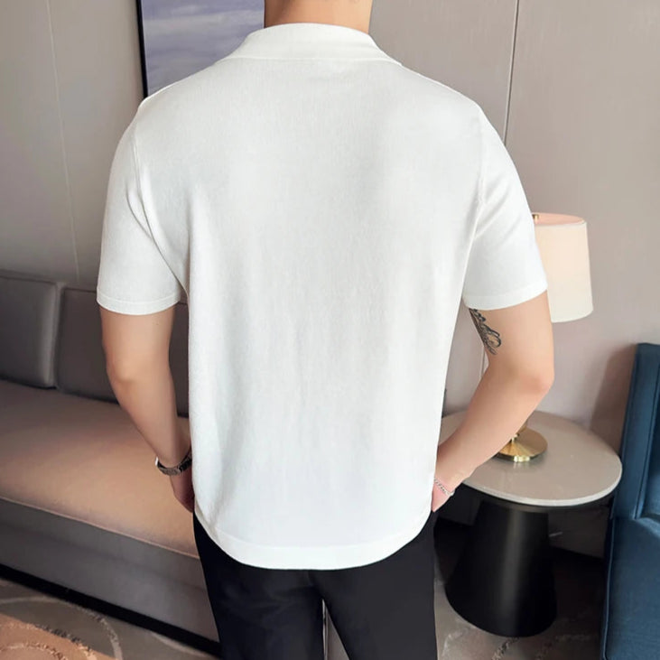 Polo blanc old money homme manches courtes coton polyester vue de dos
