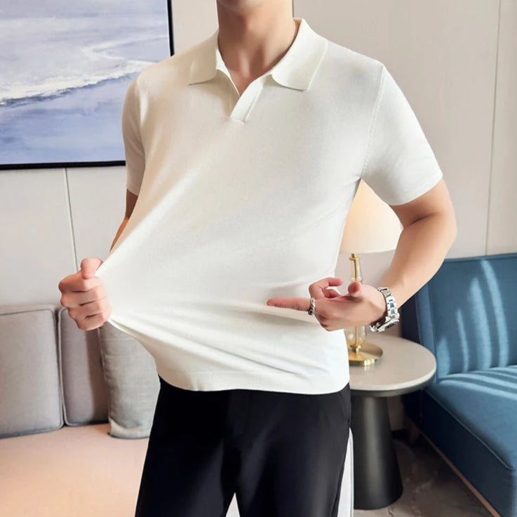 Polo blanc old money homme manches courtes coton polyester