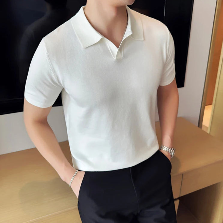 Polo blanc old money homme manches courtes coton polyester