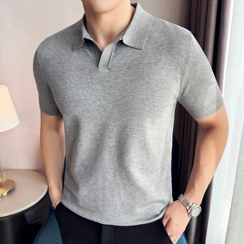 Polo gris old money homme manches courtes coton polyester