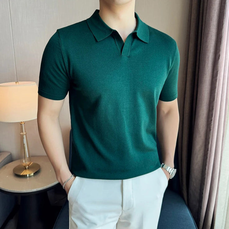 Polo vert Style Old money homme manches courtes coton polyester