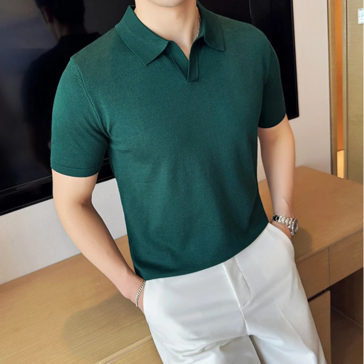 Polo vert style old money homme manches courtes coton polyester