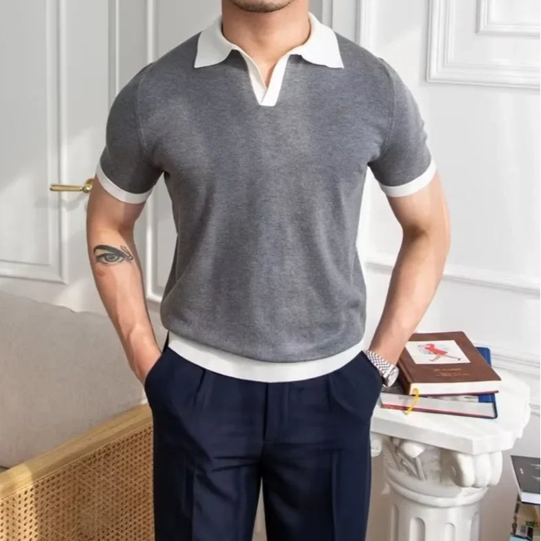 Polo bicolore gris et blanc pour homme, style old money