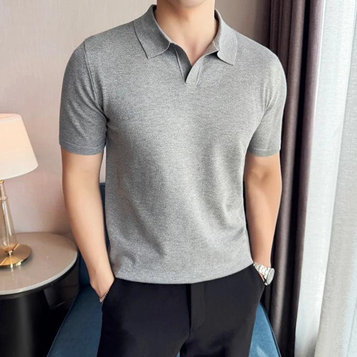 Polo gris homme, coupe old money, matière coton polyester