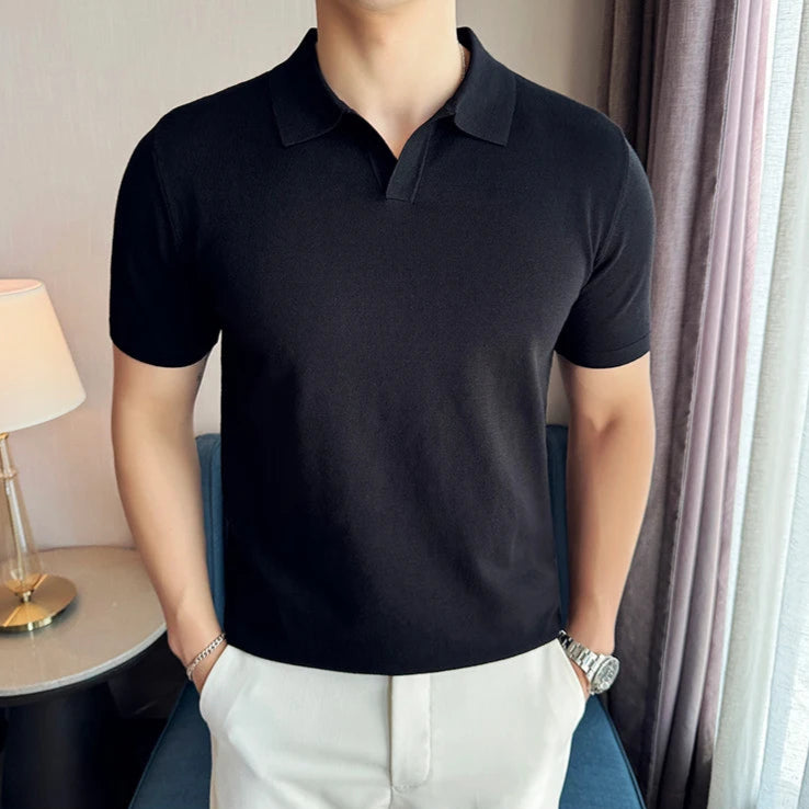 Polo noir old money homme manches courtes coton