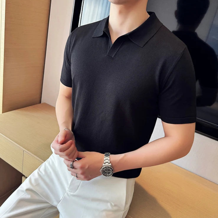 Polo noir old money homme manches courtes coton