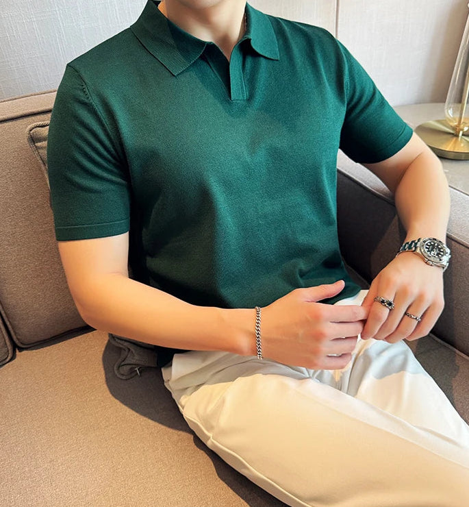 Polo vert manches courtes style old money homme coton polyester