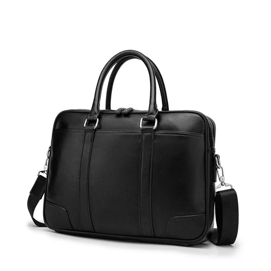 Sac porte-documents en cuir noir élégant, parfait pour le bureau et les rendez-vous professionnels