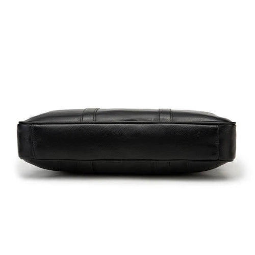 Sac porte-documents en cuir véritable noir élégant, vue dessous, parfait pour le bureau et les rendez-vous professionnels