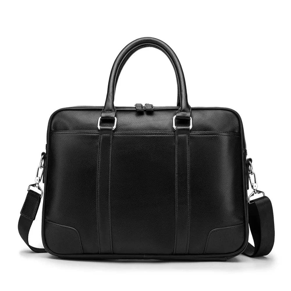 Sac business en cuir noir, idéal pour transporter documents et ordinateur avec style